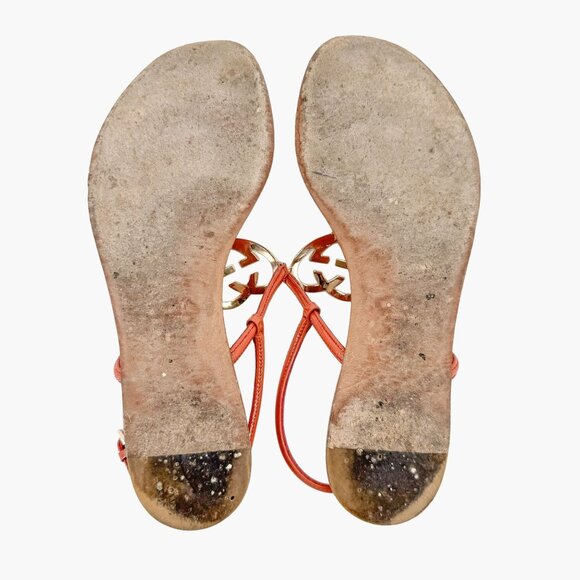 Gucci Interlocking GG Heart T-Strap Flat Sandals EU 37 US 7 Coral Pink Leather - Picture 10 of 12